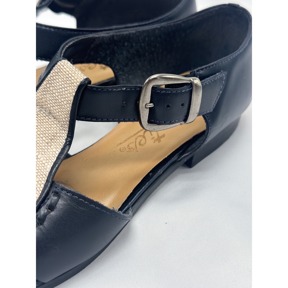 Westies T-Strap Flats Womens 8M Navy Blue Leather Linen Vintage Excellent Brazil - Picture 11 of 13